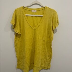 Anthropologie t.la Yellow V-Neck Slub Tee Size Small Made in USA